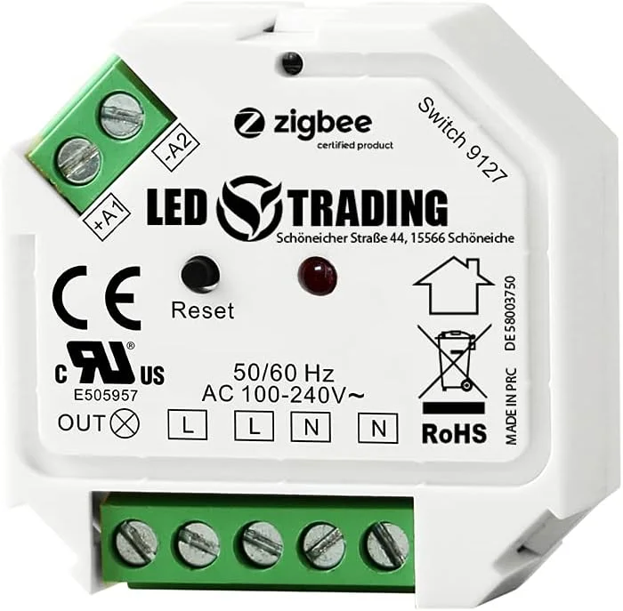 ZigBee 3.0 infälld väggdimmer, 1 kanal för max 230 V. 200 W LED 400 W halogen med tryckknappsanslutning fasavsnitt kontroll för dimbara lampor, transformatorer och lampor med eller utan neutralledare anslutning — Smarta hem