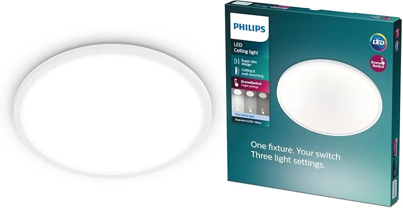 Philips Superslim Rund Taklampa - Vit, 18W, 4000 Kelvin, 20 000 timmar, Steg Dimring, Ljuskälla ingår — Smart belysning