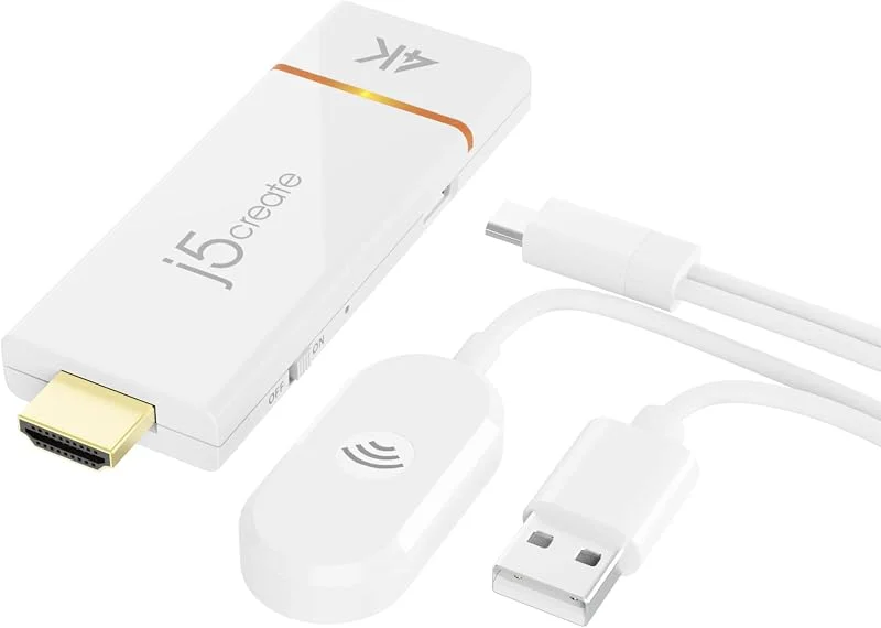 j5create ScreenCast 4K Wireless Adapter Screen Cast från mobiltelefon, surfplatta eller bärbar dator Stöd för AirPlay, Miracast&Chromecast Mirror Extend för Windows&macOS Trådlös skärmvisning (JVAW76) — TV och streaming