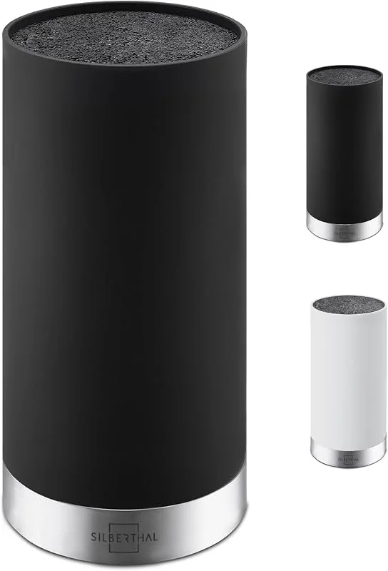 SILBERTHAL Universal knife holder without knives - round - stainless steel - for up to 10 knives - removable brush fiber - black — Kök & Hushåll