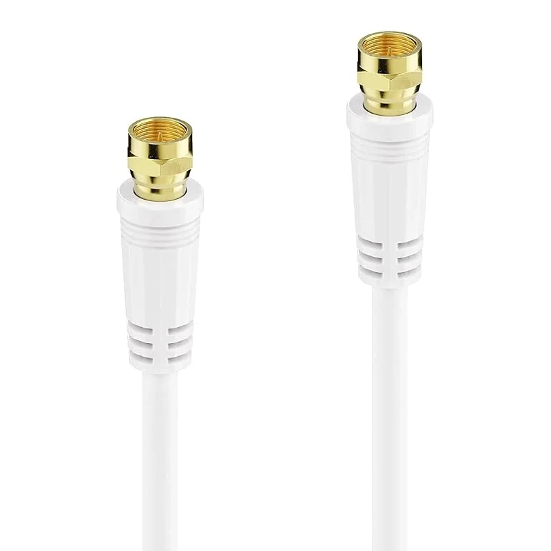 SAT-kabel, 10 m, 75 ohm, 110 db, 4 gånger skärmad, F-kontakt > F-kontakt, koaxialkabel anslutningskabel antennkabel, TV HDTV Radio DVB-T DVB-C DVB-S DVB-S2, 2 X ferritkärna, vit, 10, 0 meter — TV och streaming