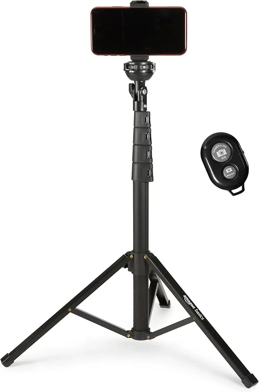 Amazon Basics utdragbart mobilstativ och selfiestick 162, 0cm (64, 0in) med trådlös fjärrkontroll, svart — Mobil och surfplatta
