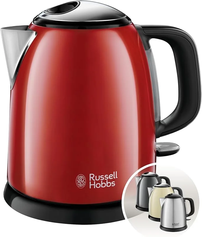 Russell Hobbs Colours Plus kompakt vattenkokare, 1.0l, 2400W, snabbkokningsfunktion, avtagbart kalkfilter, perfekt hällpip, resevattenkokare, röd, 24992-70 — Kök & Hushåll