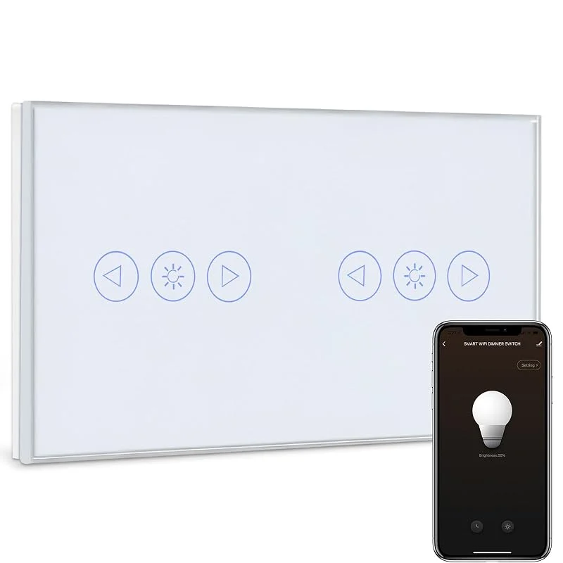 BSEED Smart dimmer strömbrytare dubbel 1 fack 1 väg wifi smart led dimmer strömbrytare fungerar med Alexa, touch väggströmbrytare glas pekskärm vit (neutral ledare krävs) — Smarta hem