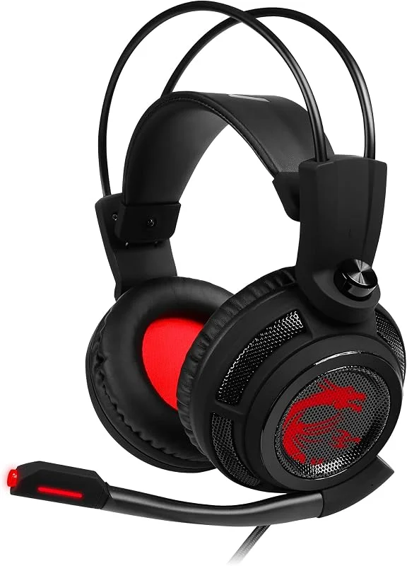 MSI DS502 Gaming HEADSET – 7.1 virtuellt surroundljud, vibrationsfeedback, 40 mm neodym drivrutiner, bärbar dator, rundstrålande mikrofon, inline-kontroller, USB 2.0-kontakt – trådbunden — Hörlurar och ljud