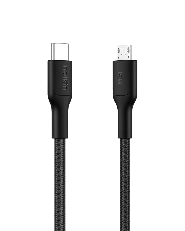 Belkin Eco Kabel för USB-C till Micro USB, 1 m - Mjuk, flätad, flexibel snabbladdningskabel, USB-IF certifierade laddningskabel för kameror, högtalare, m.m. - Svart — Mobil och surfplatta