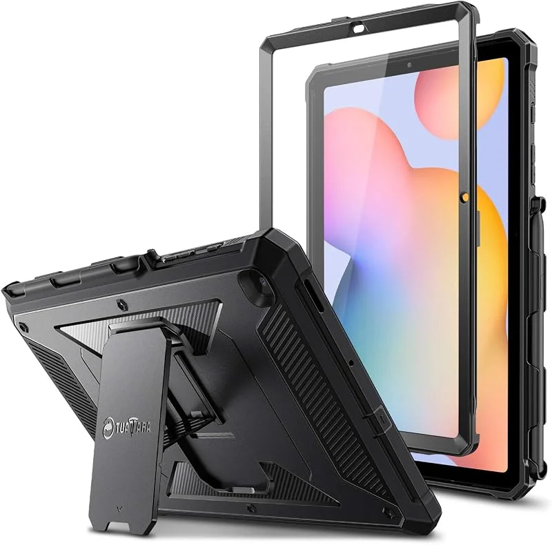 FINTIE Stötskydd för Samsung Galaxy Tab S6 Lite 2022, 2020 10, 4 tum, robust fodral med stativ och inbyggt skärmskydd för Galaxy Tab S6 Lite, svart — Mobil och surfplatta