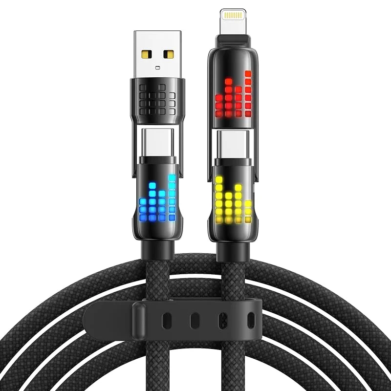 RAVIAD Multi USB-kabel 4 i 1 universalladdningskabel [3M] 240W USB-snabbladdningskabel med RGB LED-ljus USBC, USBA till Lightning, USBC, USBA till USB C för iPhone 16, 15, 14, Galaxy 24, 23, Laptop - Svart — Mobil och surfplatta