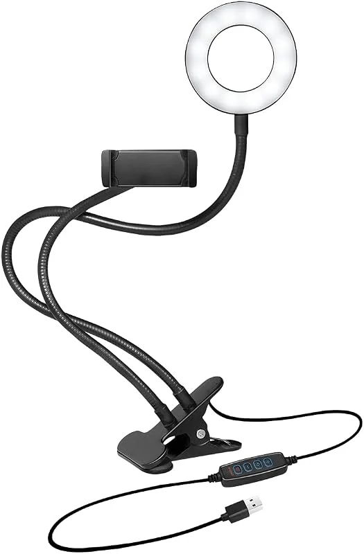 LogiLink AA0150 – LED-ringljus, ringljus (Ø 8, 5 cm) med smartphone-hållare, 3 färglägen (naturlig, varm, kall) och 24 lysdioder för professionella videor och bilder, svart — Mobil och surfplatta