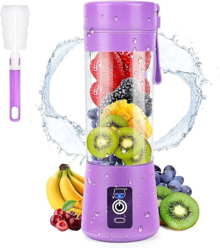 Bärbar mixer, MIAOKE smoothie-mixer, personlig minisaftsblandare med sex blad i 3D, USB-laddningsbar juicekopp hem, kontor, utomhus — Kök & Hushåll