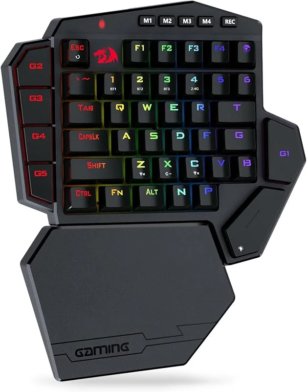 Redragon K585 DITI Trådlöst mekaniskt tangentbord med en hand, 42 tangenter 2, 4 Ghz RGB 40% speltangentbord med 7 integrerade makrotangenter, avtagbart handledsstöd, 3 000 mAh batteri (Switch blå) — Datortillbehör