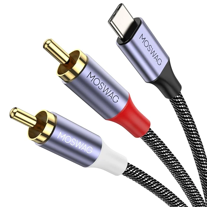 MOSWAG USB C till 2 RCA hankabel, stereoljud typ C till HiFi Cinch — Hörlurar och ljud