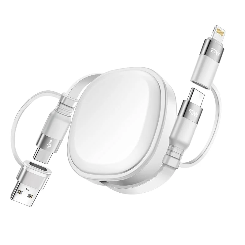 Minlu 65 W multi-laddningskabel snabbladdningskabel, 5-i-1 infällbar laddkabel, multi-USB-laddkabel med dataöverföring, typ C till USB-C laddkabel [65 W] Lightning[27 W] för iPhone, iPad, Samsung, PS4 — Mobil och surfplatta