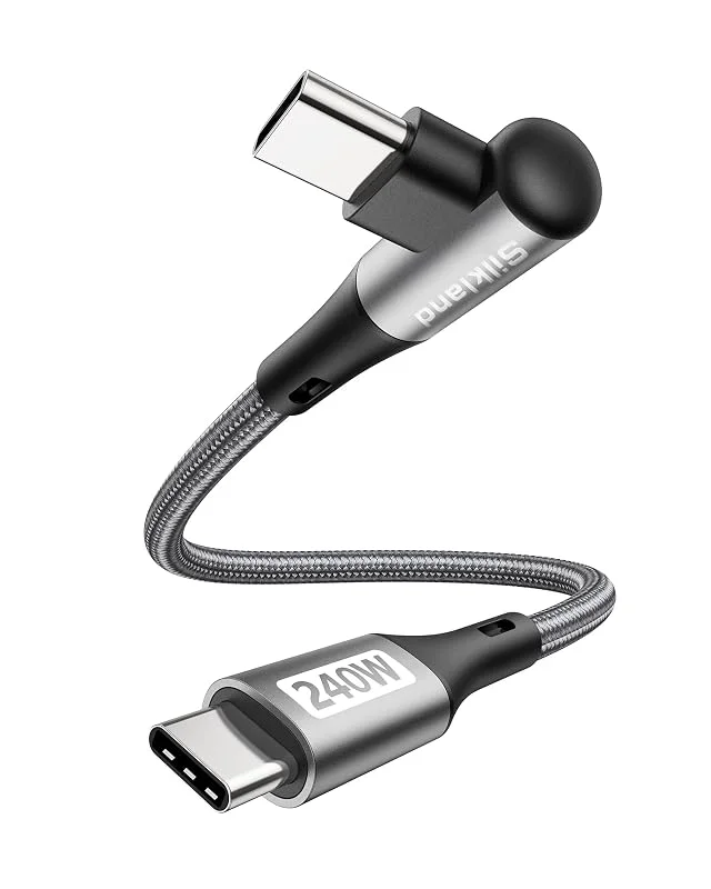 Silkland USB-C to USB-C Kabel Kort 30CM 90Grader, 240W 48V, 5A, PD3.1&QC4.0+ — Mobil och surfplatta