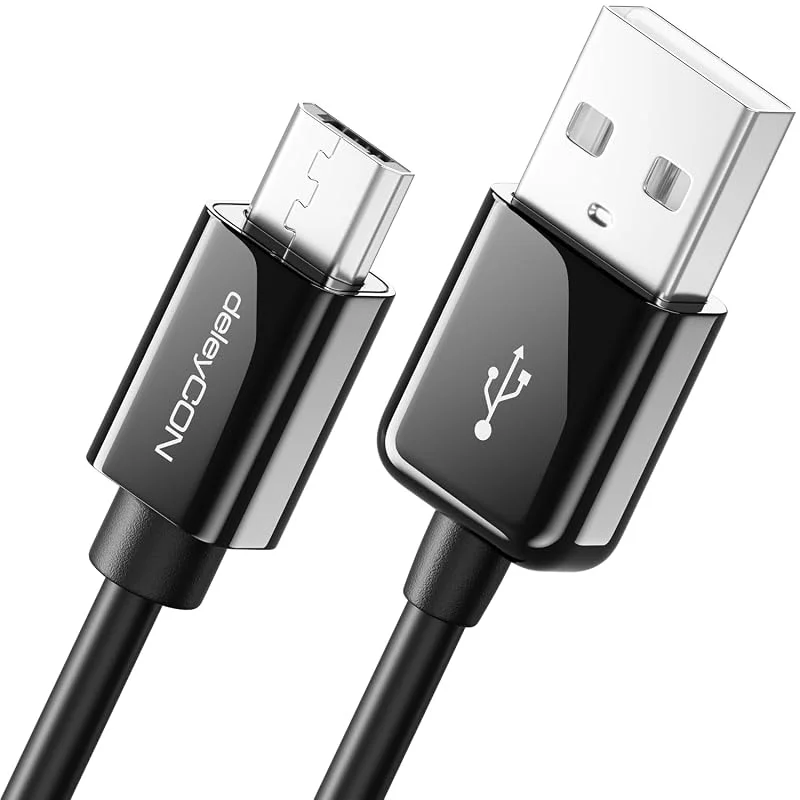 deleyCON 2m Micro USB Laddningskabel Datakabel Kompatibel med Android-Telefoner Smartphones Surfplattor MP3-Spelare Kameror m.m. - Svart — Portabel digital och ljud