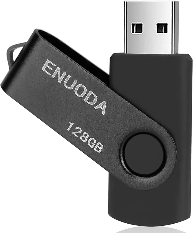 ENUODA USB Stick 128GB USB 2.0 Stick Pen Tear Thumb Drives Memory Stick Metal Lid Rotatable Design (Black) — Datortillbehör