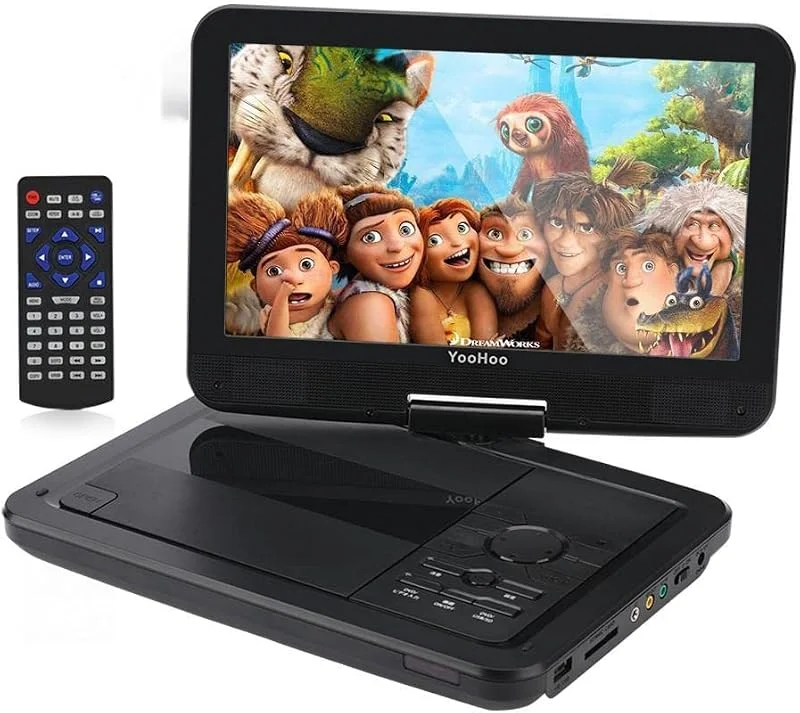 YOOHOO Bärbar DVD-spelare med fjärrkontroll 10, 5 tum 270° roterbar skärm med 7 timmars uppladdningsbart batteri AC-adapter (blå) — Portabel digital och ljud