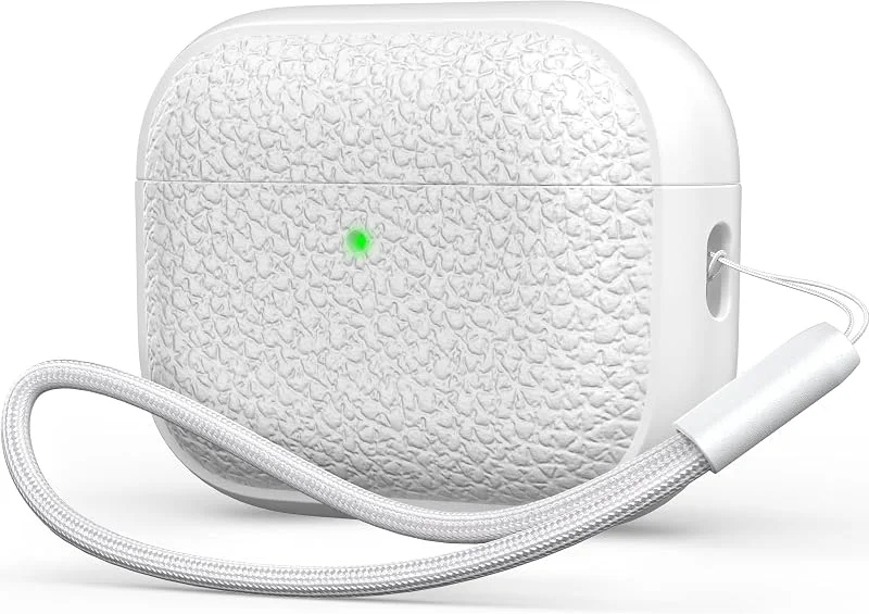 R-fun för AirPods Pro3-fodral, mjukt TPU (läderliknande design) fallskyddsfodral för män och kvinnor med lanyard och rengöringssats, kompatibelt med Apples senaste AirPods Pro3-generation - vitt — Mobil och surfplatta