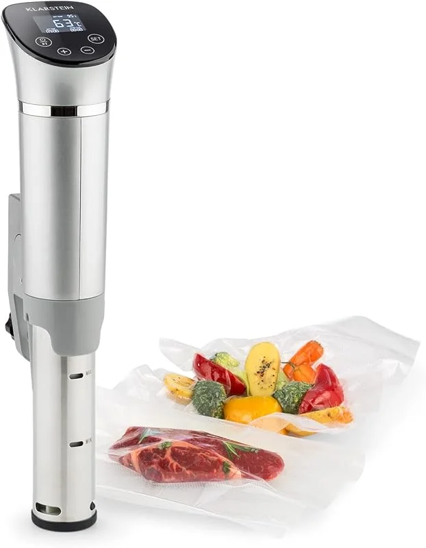 Klarstein Quickstick - Sous vide-cirkulator, Precisionskokare, Slowcooker, 1300 W, Timerfunktion, 3D Circulating, 0-95 °C, LCD-pekskärm, Vattentät, upp till 20 liter, flex, silver — Kök & Hushåll