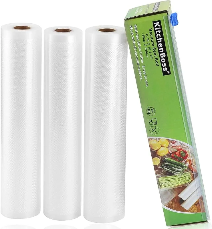 KitchenBoss Vakuumpåsar mat med skärbox: 3 rullar 28 x 500 cm vakuumrullar BPA-fri vakuumfilm för foliesvetsmaskin sous vide påse — Kök & Hushåll