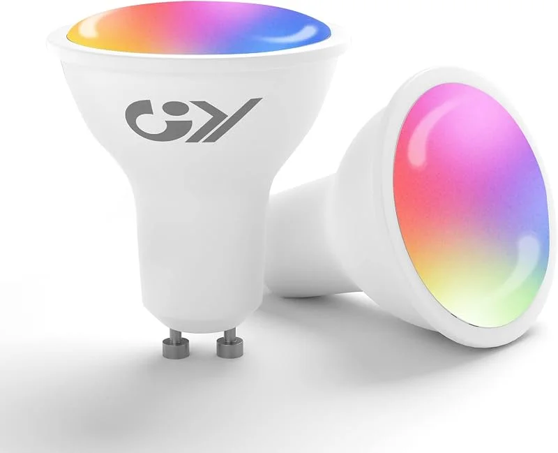 GY GU10 Alexa lampa smart RGBCW glödlampor, 7 W = 70 W, 500 lm, Wlan Alexa ljus, Wifi LED-lampa, dimbar via app eller språk, kompatibla med Echo, Google Home, 2-pack — Smarta hem