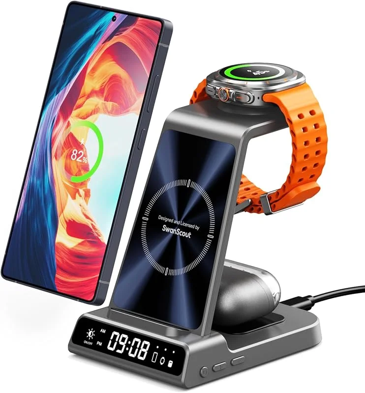 3 i 1 Trådlös Laddare för Samsung Galaxy S26 Ultra, S25, S24, Z Flip 8, Z Fold — Mobil och surfplatta