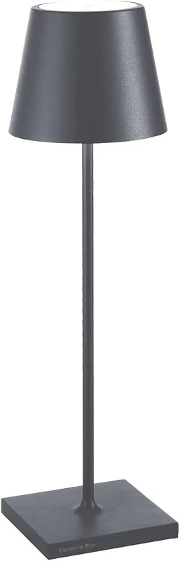 Zafferano, Poldina Pro-Lampa, Uppladdningsbar Sladdlös Bordslampa med Touchkontroller, Även Användbar som Utomhuslampa, Dimmer, 2200-3000 K, Höjd 38 CM, Färg Mörk Grå — Smart belysning