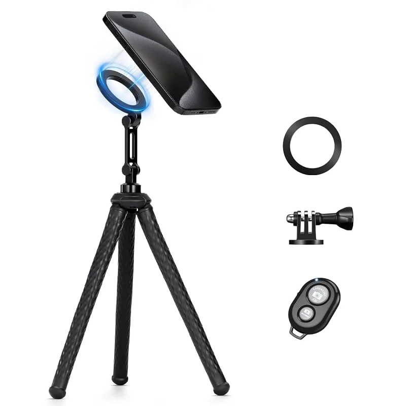 K&F Concept MS36 flexibelt magnetiskt stativ, magnetselfiepinne, ministativhållare med fjärrkontroll, tripod med stativhållare, mobiltelefonstativ för iPhone, surring — Mobil och surfplatta