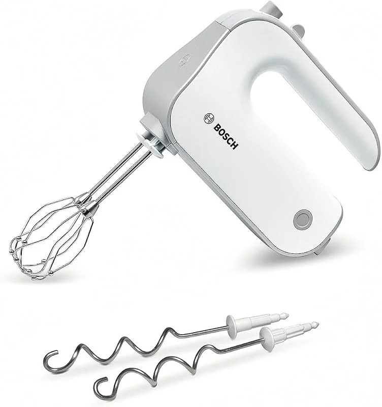 Bosch Elvisp Styline 500 Watt Vit - 5 hastigheter - Ergonomiskt handtag - Låg vikt - Enkel att använda - Sladdlängd 1, 4 m - Inklusive vispar och 2 kraftfulla degkrokar - MFQ4030 — Kök & Hushåll