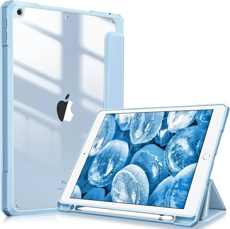 Fintie Hybridfodral för iPad 9:e, 8:e, 7:e generationen (2021, 2020, 2019) 10, 2 tum, med inbyggd pennhållare, tunt och stötsäkert fodral med klart transparent bakstycke (Sky Blue) — Mobil och surfplatta