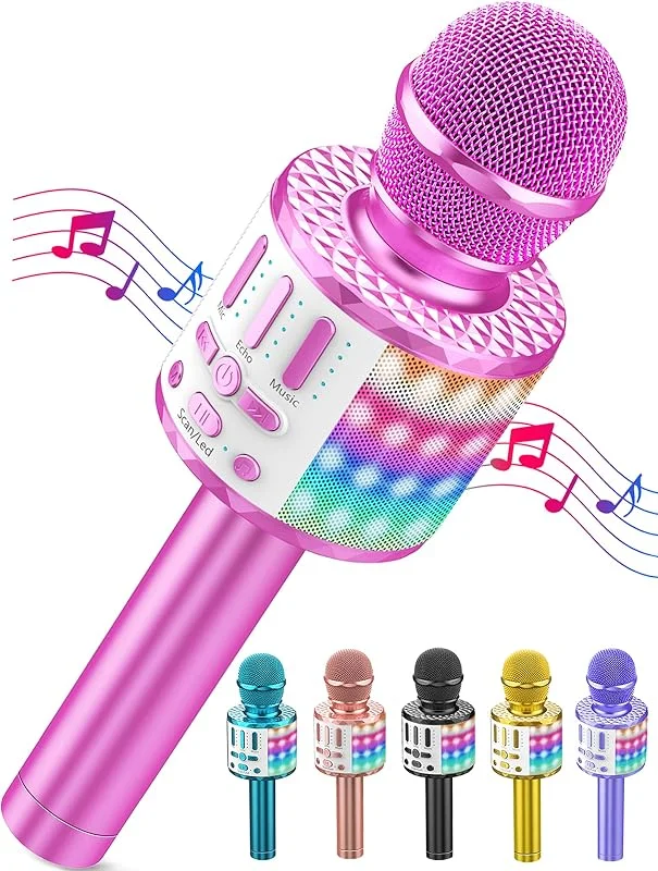 Karaoke Bluetooth trådlös mikrofon, bärbar karaokehögtalare med ljus, karaoke-mikrofon för barn, vuxna som sjunger klubb jul födelsedag kväll familj Youtube Live, presentidé — Hudvård