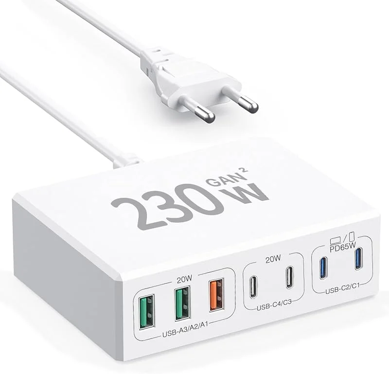 230W USB C laddare för snabb laddning med 7 portar C och USB A laddareluttag kompatibla med MacBook, Galaxy S24, S23, S22, Google, surfplattor och telefoner (vit) — Mobil och surfplatta