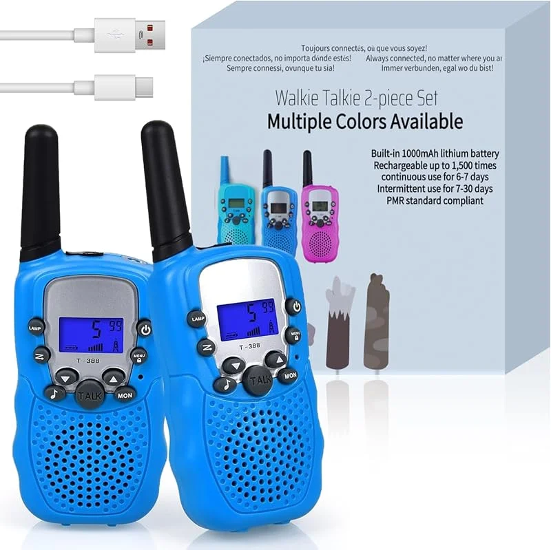 Walkie Talkie Set för barn, T-388 Radio för barn med återladdade batterier, hobbyradio 8 kanaler PMR 446 Räckvidd upp till 2 - 3 km (2-pack) Blå — Portabel digital och ljud