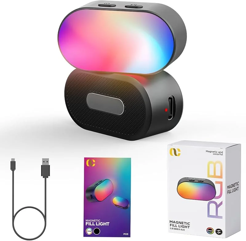 AOCHUAN Magnetisk RGB LED-fyllning, 7 färger, 3 ljusstyrkenivåer, 180 minuters standby, gradient och blixtlägen, bärbar belysning för AOCHUAN Gimbal, fotografi, vlogging, livestreaming — Mobil och surfplatta