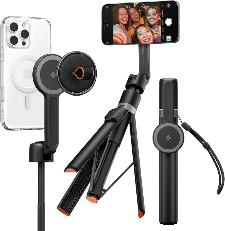 Spigen Selfiepinne med automatiskt stativ och Bluetooth-fjärrkontroll 145 cm utdragbar kompatibel med MagSafe iPhone 17, 16, 15, 14, 13, 12 Pixelsnap Pixel 10-serien & mer - Svart (S581W) — Mobil och surfplatta