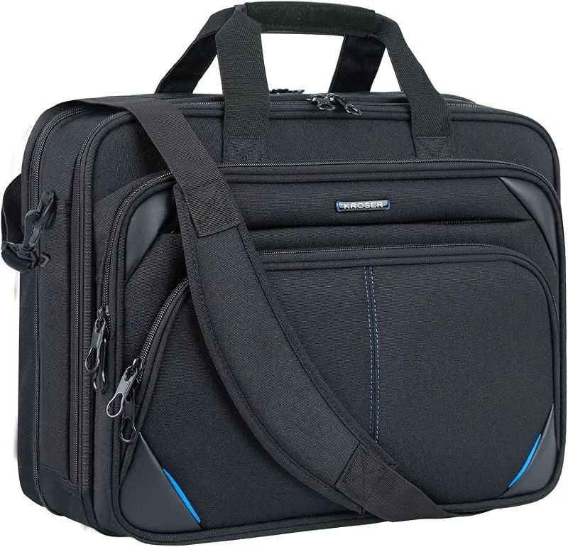 KROSER Laptopväska 15, 6 tum bärbar dator portfölj laptop messengerväska vattenavvisande datorfodral laptop axelväska hållbar surfplattefodral med RFID-fickor för affärer, högskola, kvinnor, män — Datortillbehör