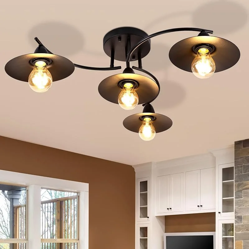 GBLY taklampa, vintage, taklampa, E27, retro, svart, vardagsrumslampa, 4 lampor, industriell hallampa, inomhus, sovrum, lampa, matrum, lampa, vardagsrum, belysning – lampor ingår inte — Smart belysning