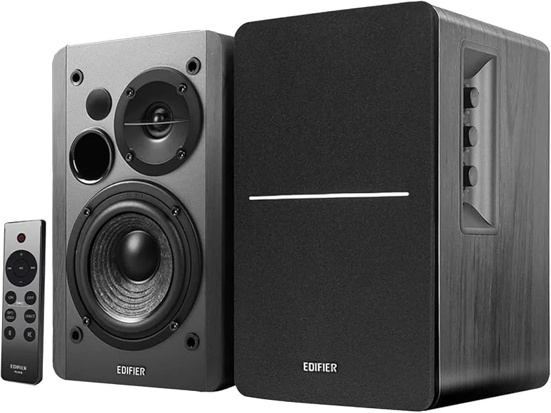 Edifier R1280DBs aktiva Bokhylla Bluetooth-högtalare – optisk ingång 2.0 trådlös skärmhögtalare – 42 W RMS med subwooferutgång – Svart — Hörlurar och ljud