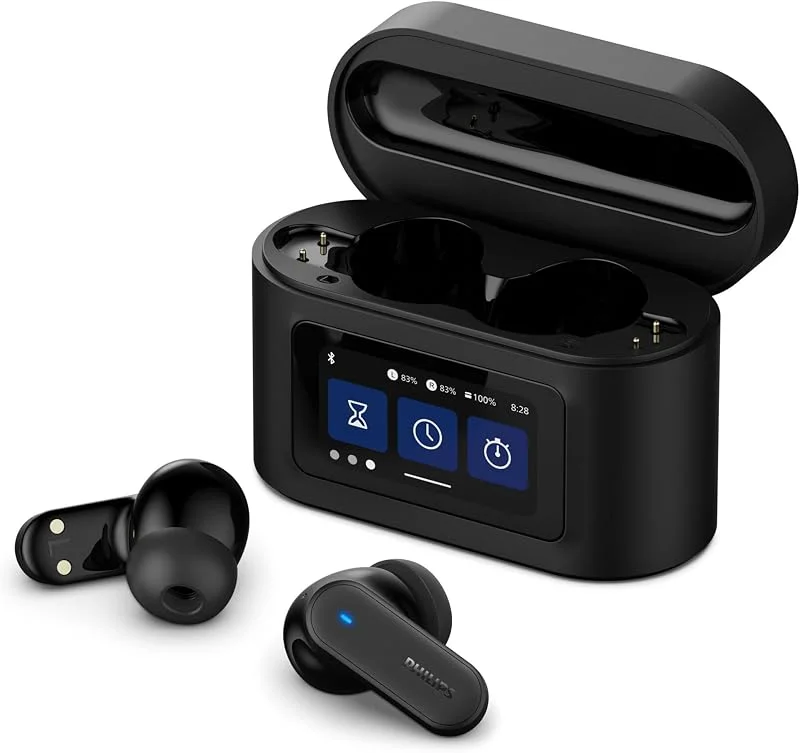 Philips TAT6000BK äkta trådlösa öronsnäckor med smart laddningsfodral, brusreducering, 4 mikrofoner, dynamisk bas, 28H speltid, Bluetooth 5.4, IPX5, Touch-kontroller, röstassistent – svart — Hörlurar och ljud