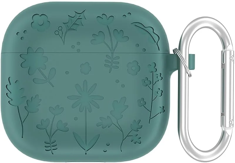SILICONE EARPHONES CASE SKYDDLÄGGNING MED CARABINER Fullt skyddande silikonskydd Dammtät hörlucka Case Cover Huden Suffsäker för AirPods 4 (2024) Fallskydd (mörkgrön) — Mobil och surfplatta