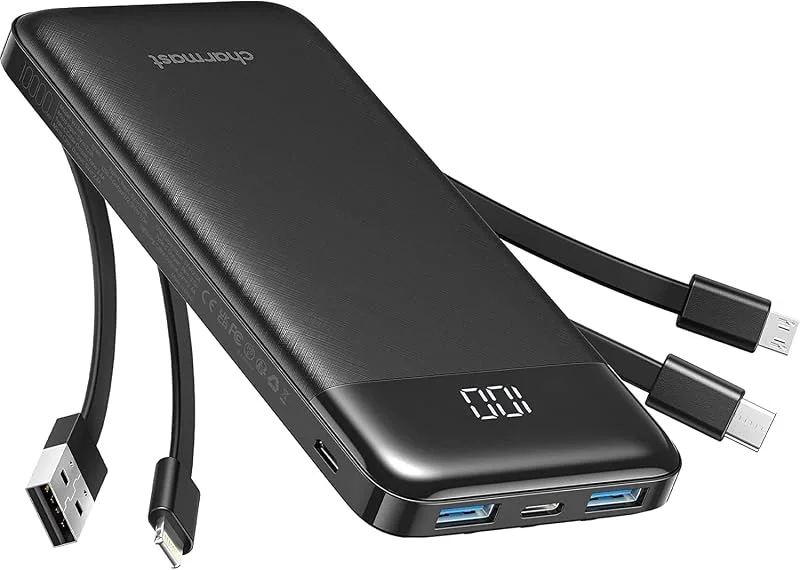 Charmast Power Bank 10 000 mAh med inbyggda kablar, USB C bärbar laddare 5 — Mobil och surfplatta