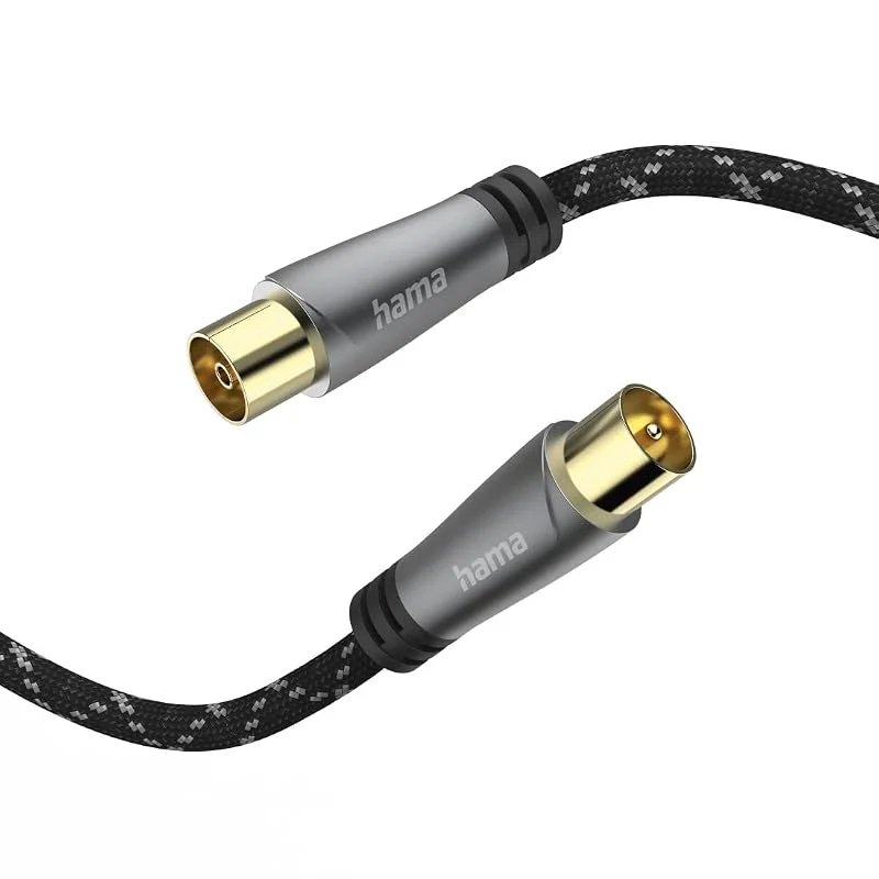 Hama antennkabel, Coax. hane - Coax. kvinna, metall, guld, 1, 5 m, 120 DB — TV och streaming