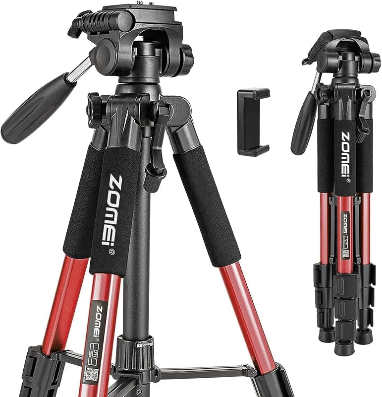Kamerastativ, ZOMEI Q111 55, 7 tum flexibelt resestativ med 3-vägs grahuvud och bärväska för projektorn Gopro DSLR EOS Canon Nikon Sony Samsung surfplatta smartphones YouTube Live Chat (röd) — Mobil och surfplatta
