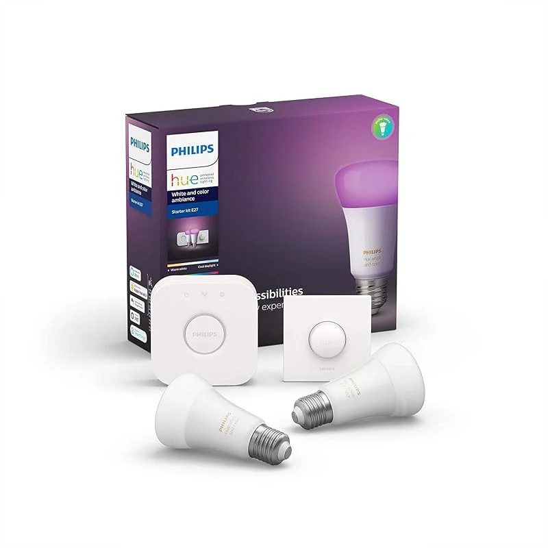 HUE White & Color Ambiance Set med LED-Lampor och Dimrar, 9 W, Vit, Paket med 2 — Smart belysning