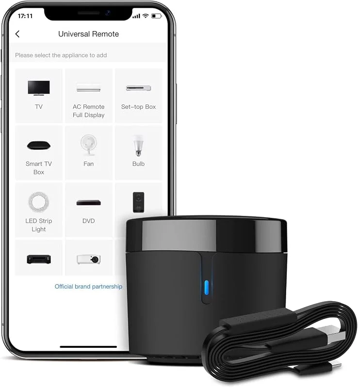 BroadLink RM4 mini smart fjärrkontroll och sensorkabel set RM4 mini S, universell IR-fjärrkontrollnav med temperaturfuktighetsmätare USB-kabel, kompatibel med Alexa, Google Home, IFTTT — Smarta hem
