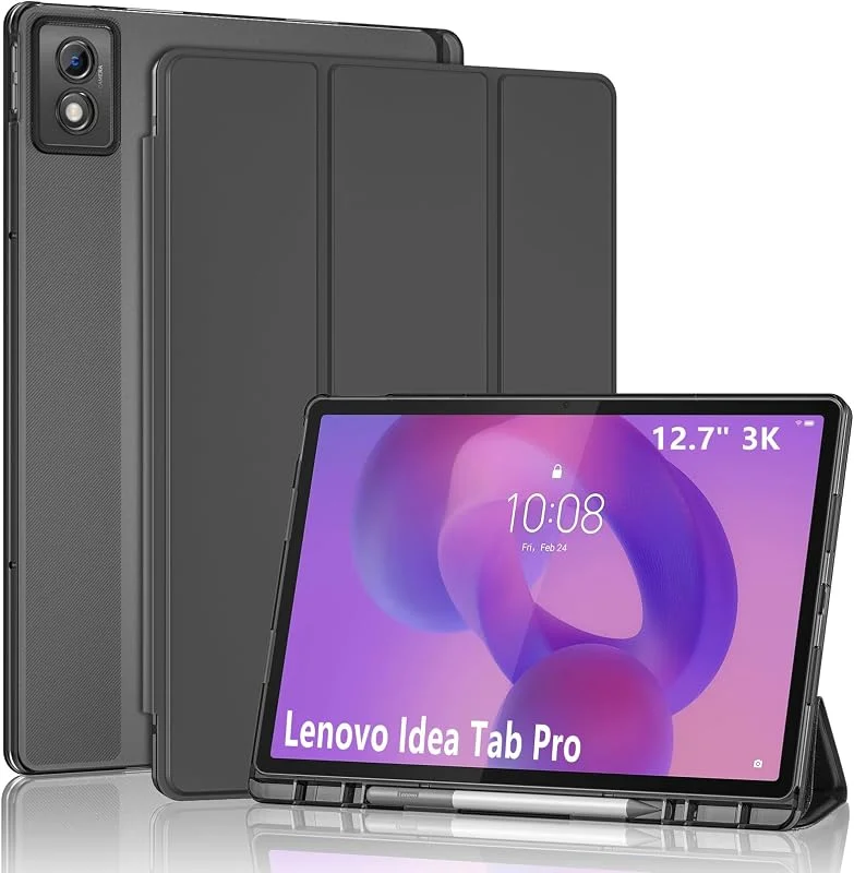 ProCase Skyddsfodral för Lenovo Idea Tab Pro 2025 12, 7" surfplatta med pennhållare, ultralätt och klassiskt smart fallsäkert fodral - svart — Mobil och surfplatta