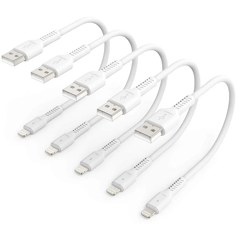 0, 3 m iPhone laddningskabel, kort, 5-pack USB A till Lightning-kabel, 30 cm original iPhone, snabbladdningskabel, kompatibel med Apple iPhone 12 11 Pro Max Xs Xr X 8 7 6 Plus SE iPad Air, Mini (vit) — Mobil och surfplatta
