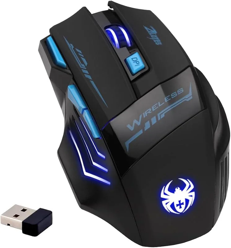 Zelotes Trådlös Mus, 2, 4 GHz, 7 Knappar 2400DPI Ergonomisk Mus, Trådlös Gaming Mus, USB LED Optisk Spelmus Möss för PC, Mac, Svart — Datortillbehör