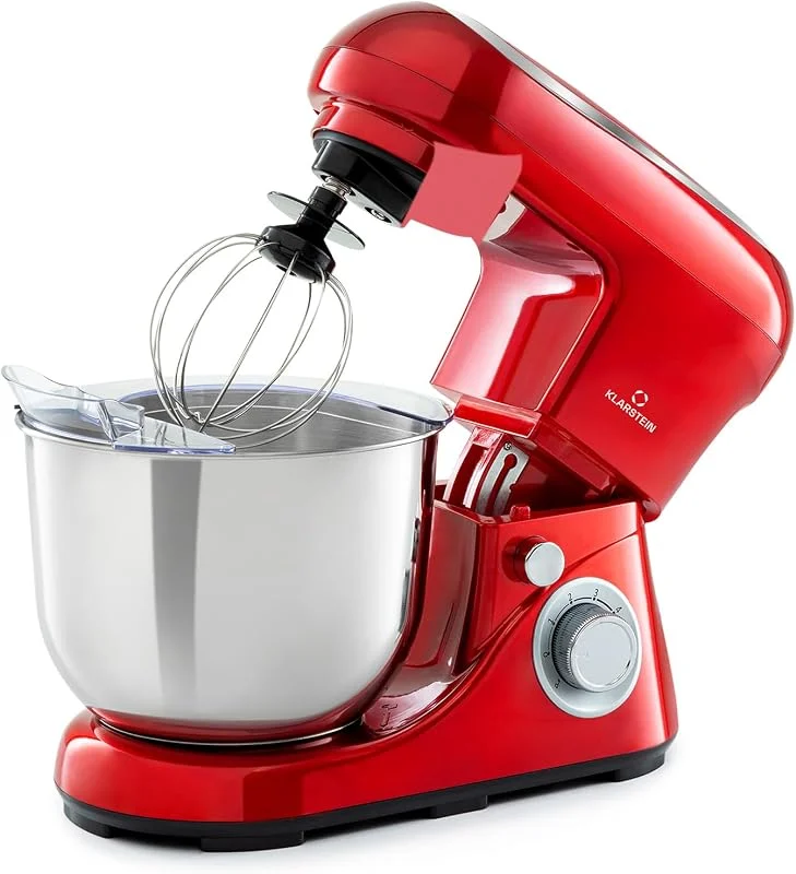 Klarstein Bella Pico 2G Matberedare - 6 Effektnivåer med Pulsfunktion, Planetmixningssystem, 5 L Rostfritt Stålskål, 3 Stycken, 1300 W, 1, 6 Hk, Röd — Kök & Hushåll