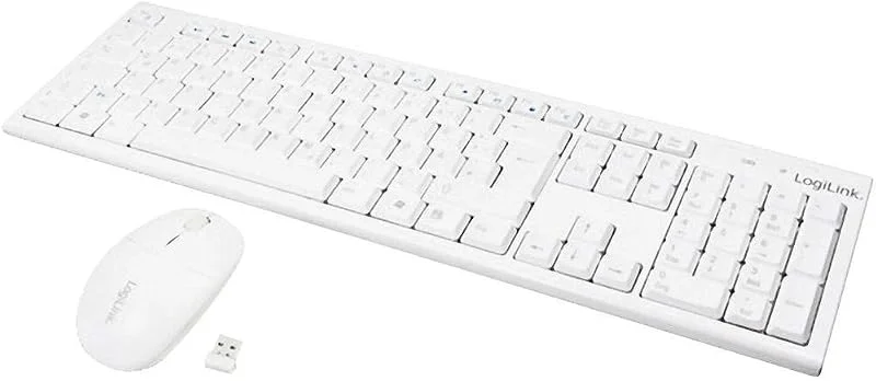 LogiLink ID0104W – trådlöst tangentbord, mus-set, 2, 4 GHz, tangentbord 103 tangenter (+13 snabbtangenter) – mus (optisk sensor) med 3 kontrollknappar, automatisk länkanslutning, vit — Datortillbehör